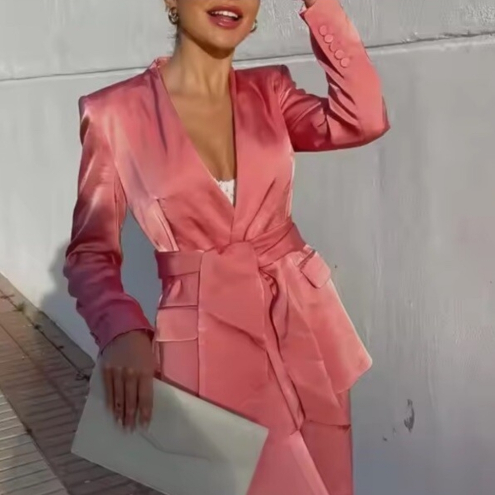 NWT Zara Women's Coral Blazer with Tie Detail
